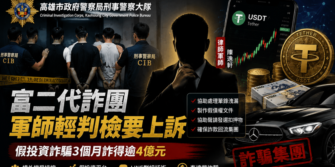 高雄富二代組虛擬貨幣詐團！律師「軍師」協助脫產，詐4億元遭判刑8月緩刑引爭議