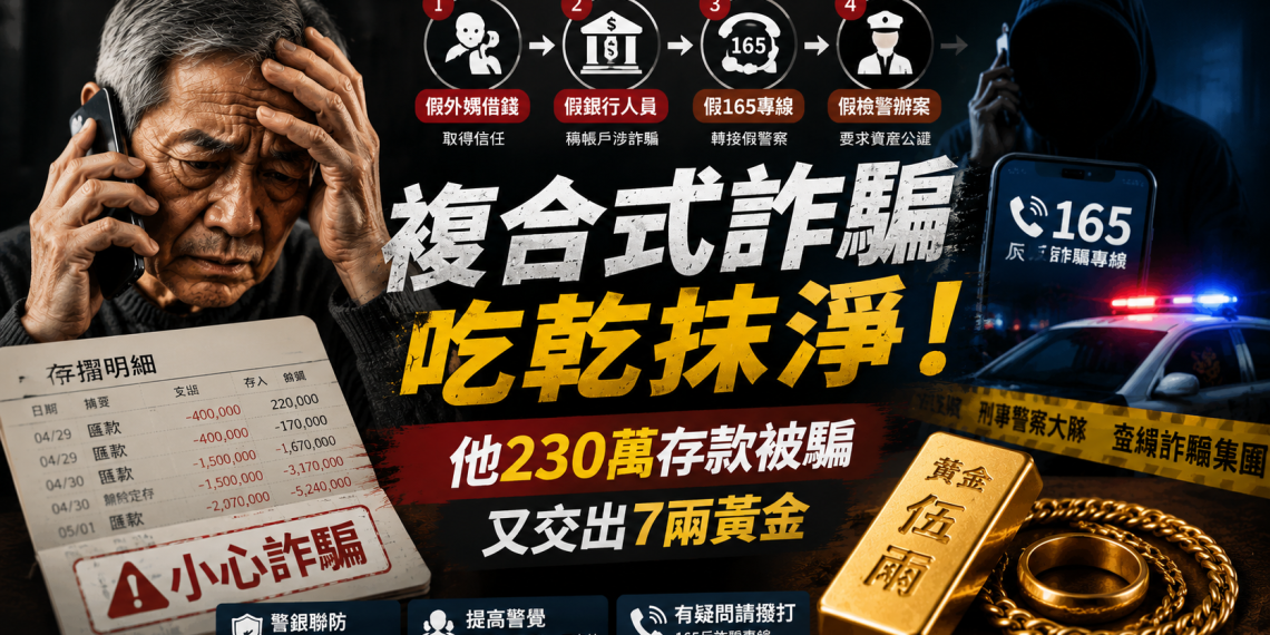 複合式詐騙連環設局！基隆男子230萬元存款遭騙，再交出7兩黃金血本無歸