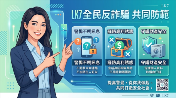 重要提醒: 根據 165 反詐騙專線 警告,LK7已被通報為詐騙平台!投資者務必立即避開,否則可能血本無歸。